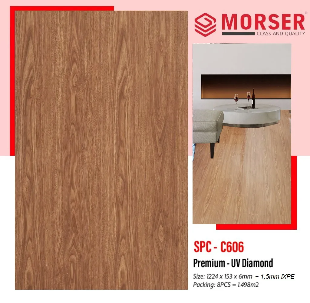 Sàn nhựa hèm khóa Morser SPC C 608 6mm Premium UV Diamond Nội Thất NDA