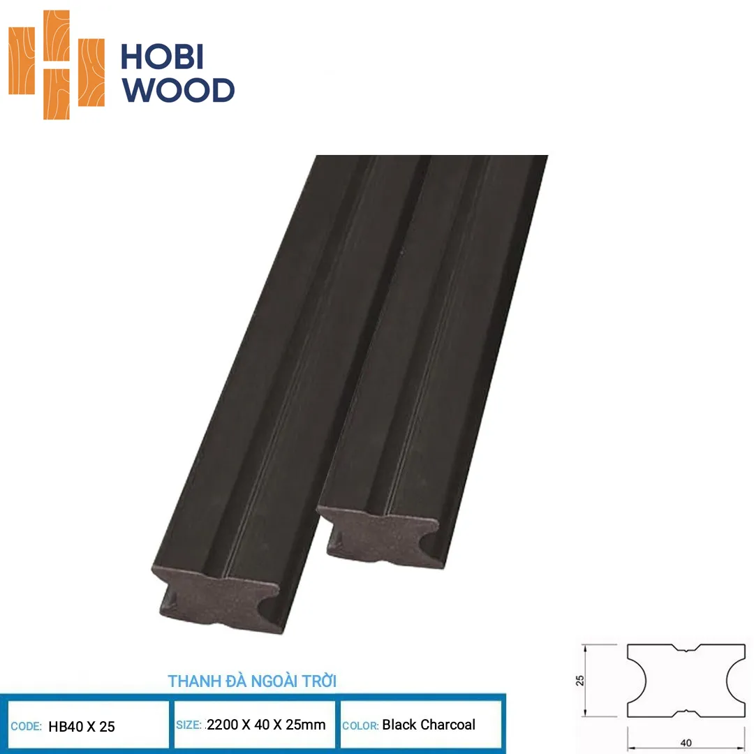 Thanh đà gỗ nhựa đặc ruột Hobi Wood HB40x25 phụ kiện lót sàn ngoài trời Nội Thất NDA