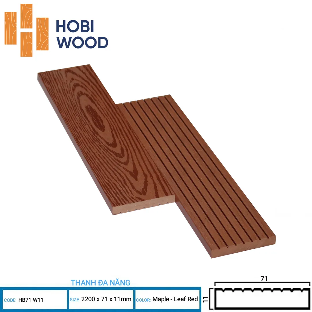 Thanh đa năng gỗ nhựa ngoài trời Hobi Wood HB71 71x11mm làm giàn hoa Nội Thất NDA