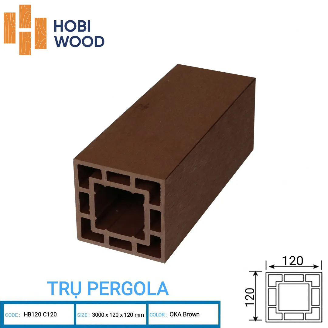 Trụ Pergola gỗ nhựa ngoài trời Hobi Wood HB120 120x120mm cột giàn hoa Nội Thất NDA