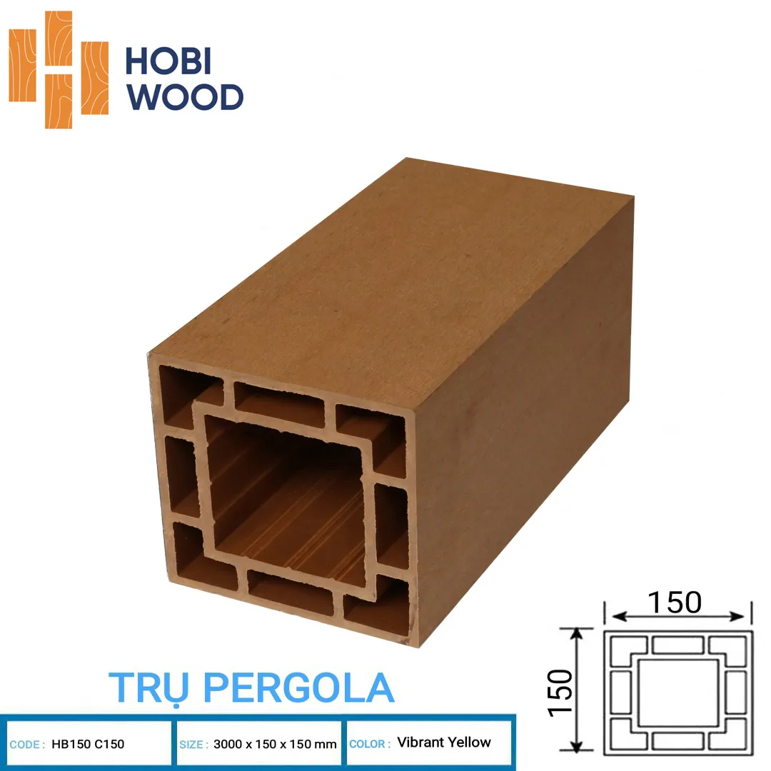 Trụ Pergola gỗ nhựa ngoài trời Hobi Wood HB150 150x150mm cột chịu lực Nội Thất NDA